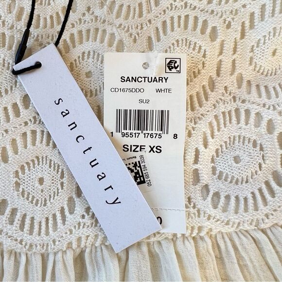 Sanctuary Boho Cream Tunic Puff Sleeves Smocked Bodice Cottagecore Dress SZ XS - Picture 7 of 15